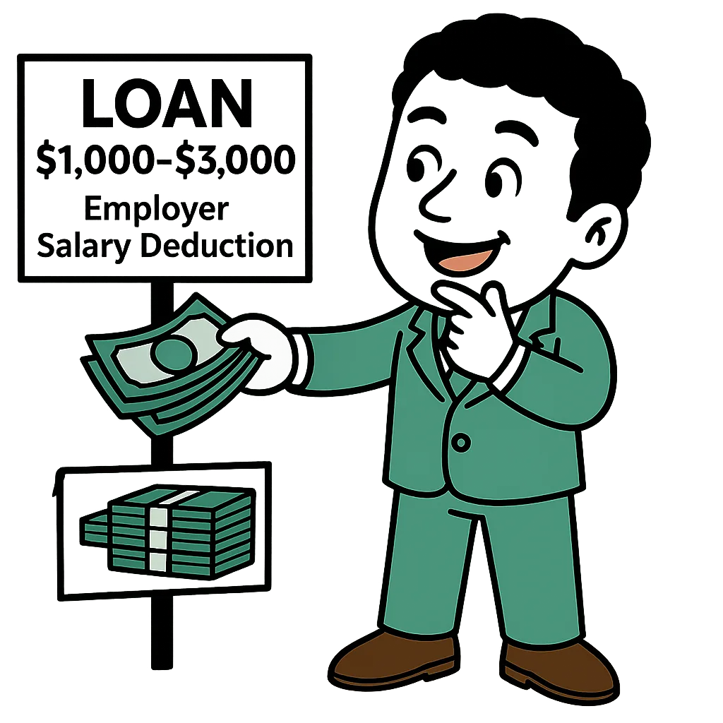 LoanFren 1000 to 3000 salary deduction loan mascot